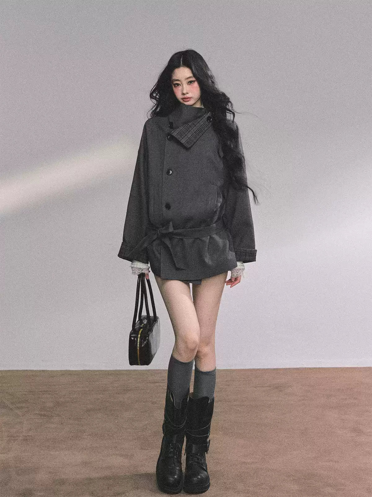 少也眼 French-British Style Trench Blazer – Khaki & Grey