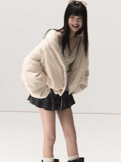 OAKMOO/ Beige 90% White Duck Down Cropped Puffer Jacket