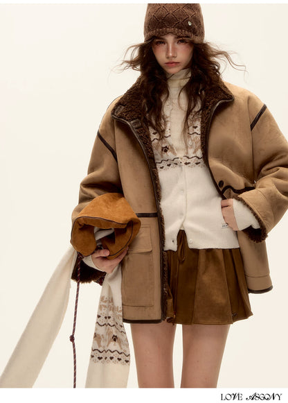 ASGONY - Brown Reversible Suede & Faux Shearling Jacket