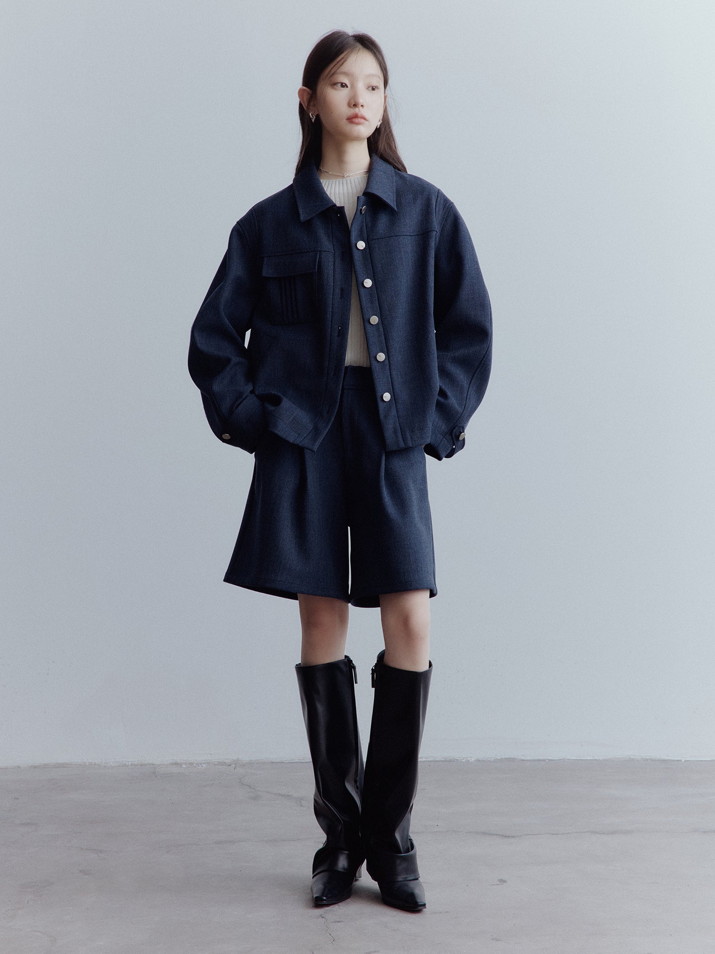 FUSSED Rebel Heiress Wool Blend Tailored Shorts – Midnight Blue FOF-25AW196a