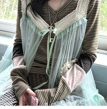 KYOUKO - Mint Green Lace Layered Overlay Skirt