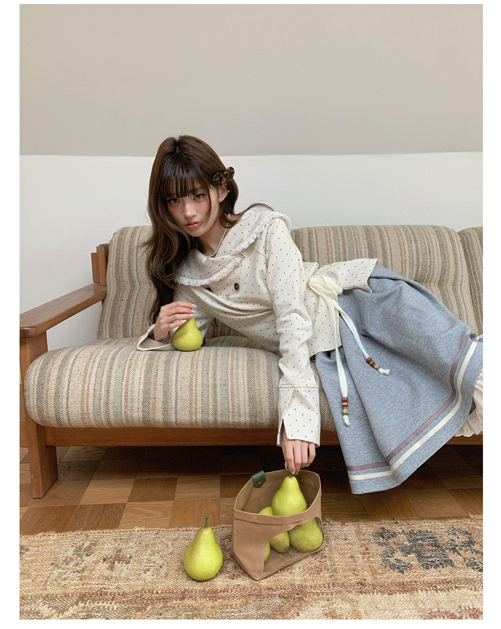 “Mocha Poetry Reverie” Ivory Polka Fringe Sweatshirt
