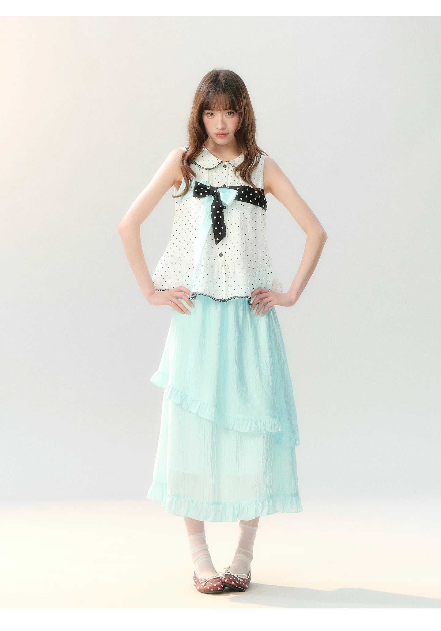 "Polka Dot Water Dream" Mint Green Ruffle Skirt Set PP2026229