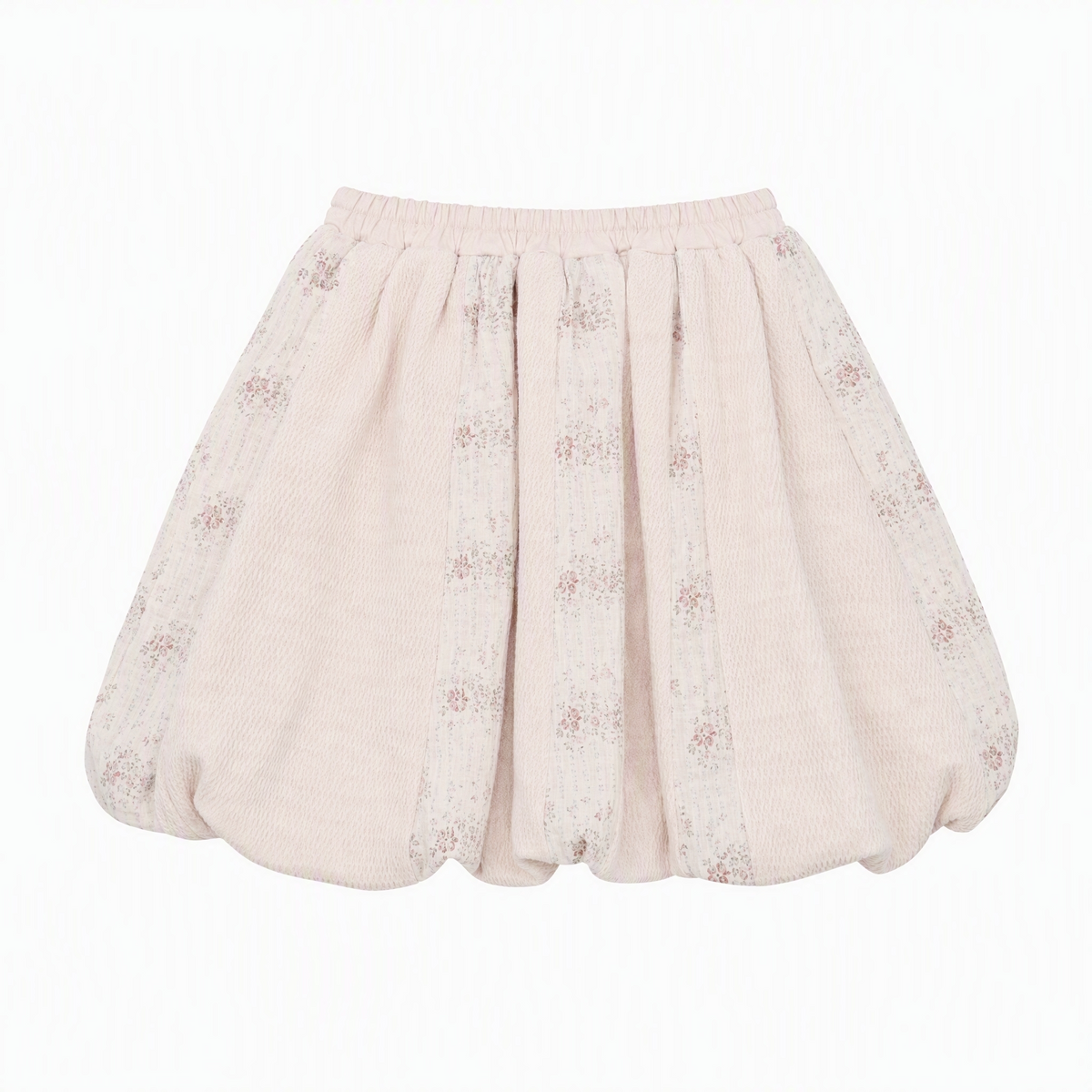[RF] Vintage Floral Patchwork Knit Bubble Skirt in Blush Pink