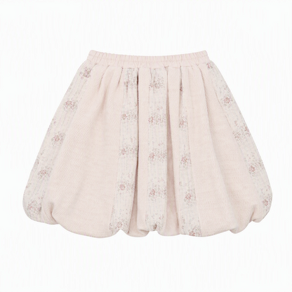 [RF] Vintage Floral Patchwork Knit Bubble Skirt in Blush Pink