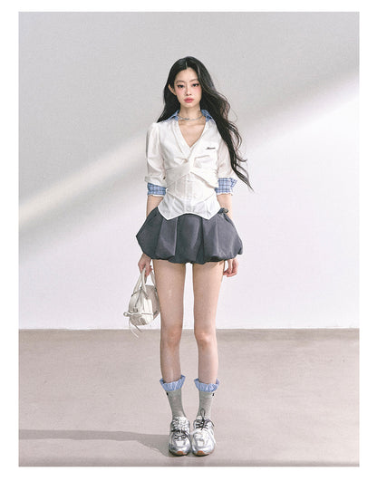 少也眼 "Siren Trainee" French-Inspired V-Neck Summer Blouse