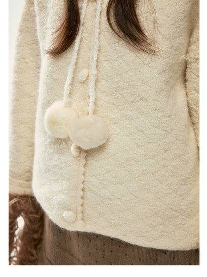 BIBIBENCY - Cream Beige Faux-Shearling Short Jacket