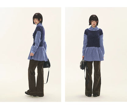 "Holiday Blues" Blue Plaid Bow Shirt Mini Dress