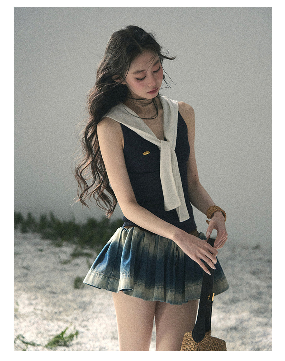 “Sea Breeze & Wheat Fields” Academy Blue Sailor Collar Top