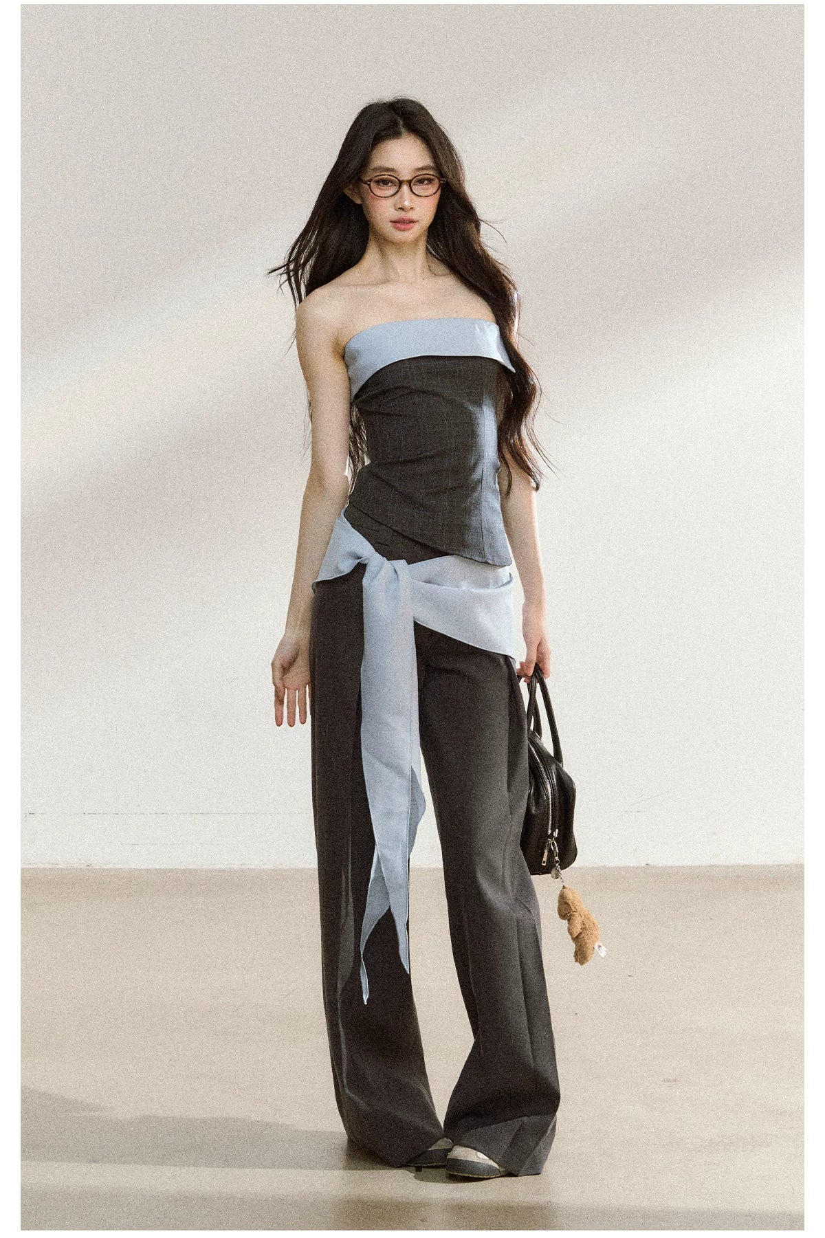 JN's DESIGN - Dark Gray Wide-Leg Tailored Trousers