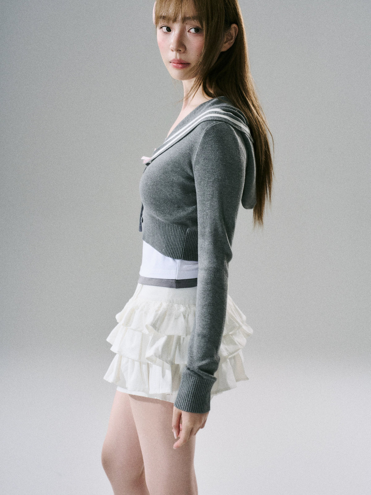 LOST FOREST - White Cotton Ruffle Utility Skirt