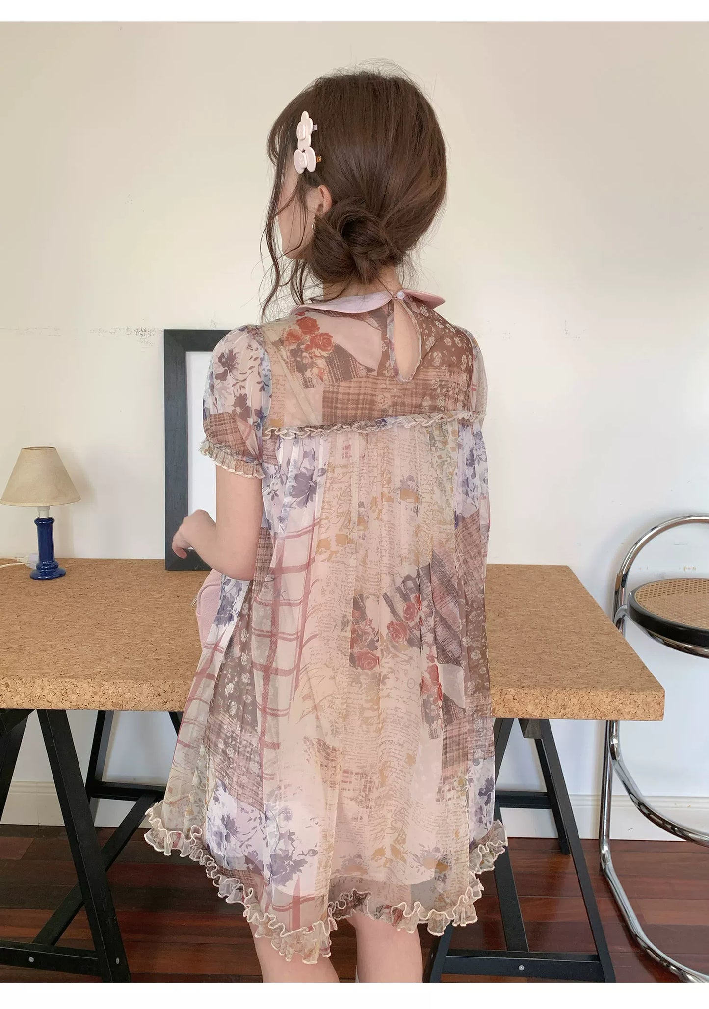 [RF] “Vintage Storybook” Light Brown Tea Patchwork Print Mini Dress