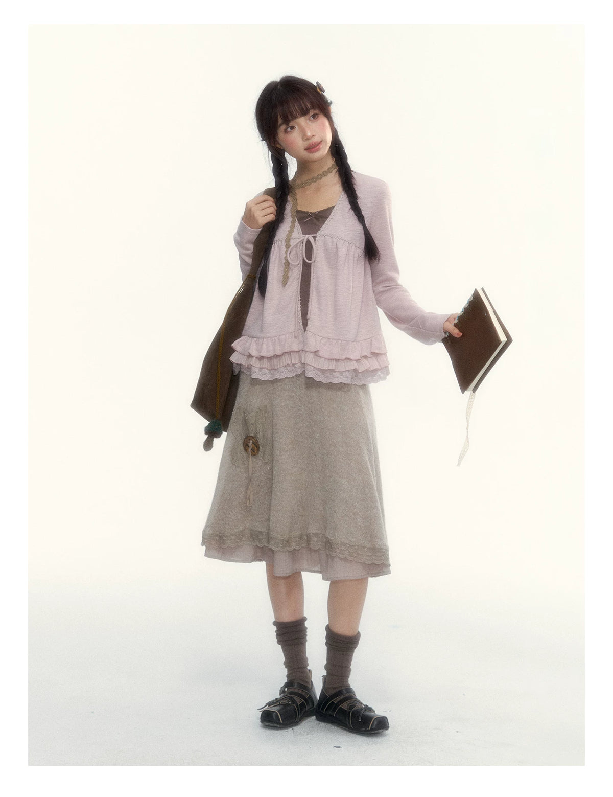 Milk Coffee Vintage Lace Knit A-Line Skirt