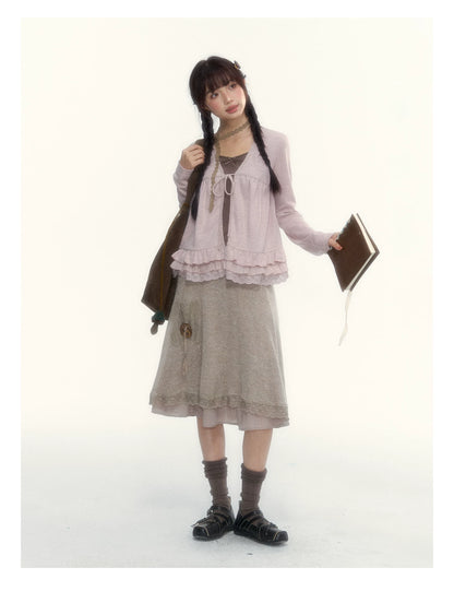 Milk Coffee Vintage Lace Knit A-Line Skirt