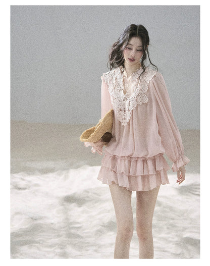 "Flowers on the Breeze" Blush Pink Top & Mini Skirt Two-Piece Set