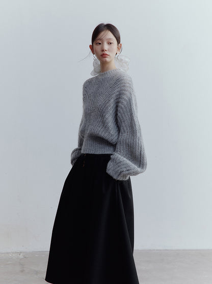 FUSSED Lazy Furry Mist Gray Wool & Baby Mohair Color-Block Sweater FOF-25SS133