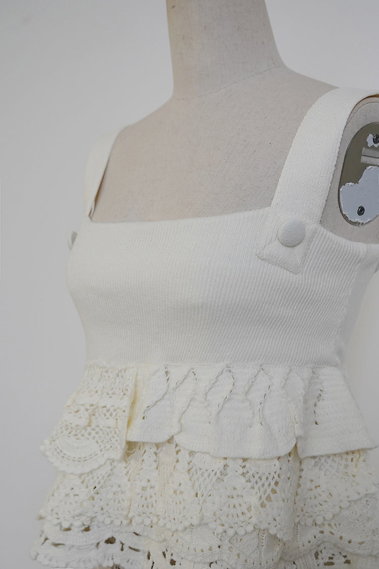 FUSSED Nefelibata Almond Cream Cropped Hand-Crochet Knit Top FOF-25SS175