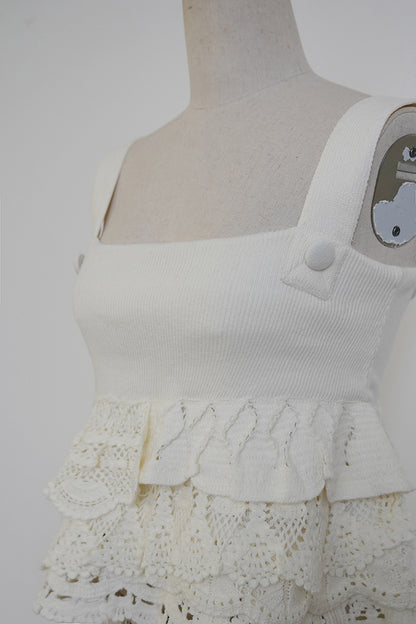 FUSSED Nefelibata Almond Cream Cropped Hand-Crochet Knit Top FOF-25SS175
