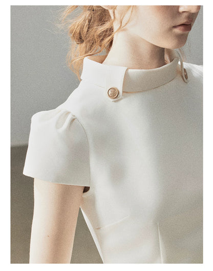 "Light Above the Clouds" Cream Ivory Satin Fit & Flare Mini Dress
