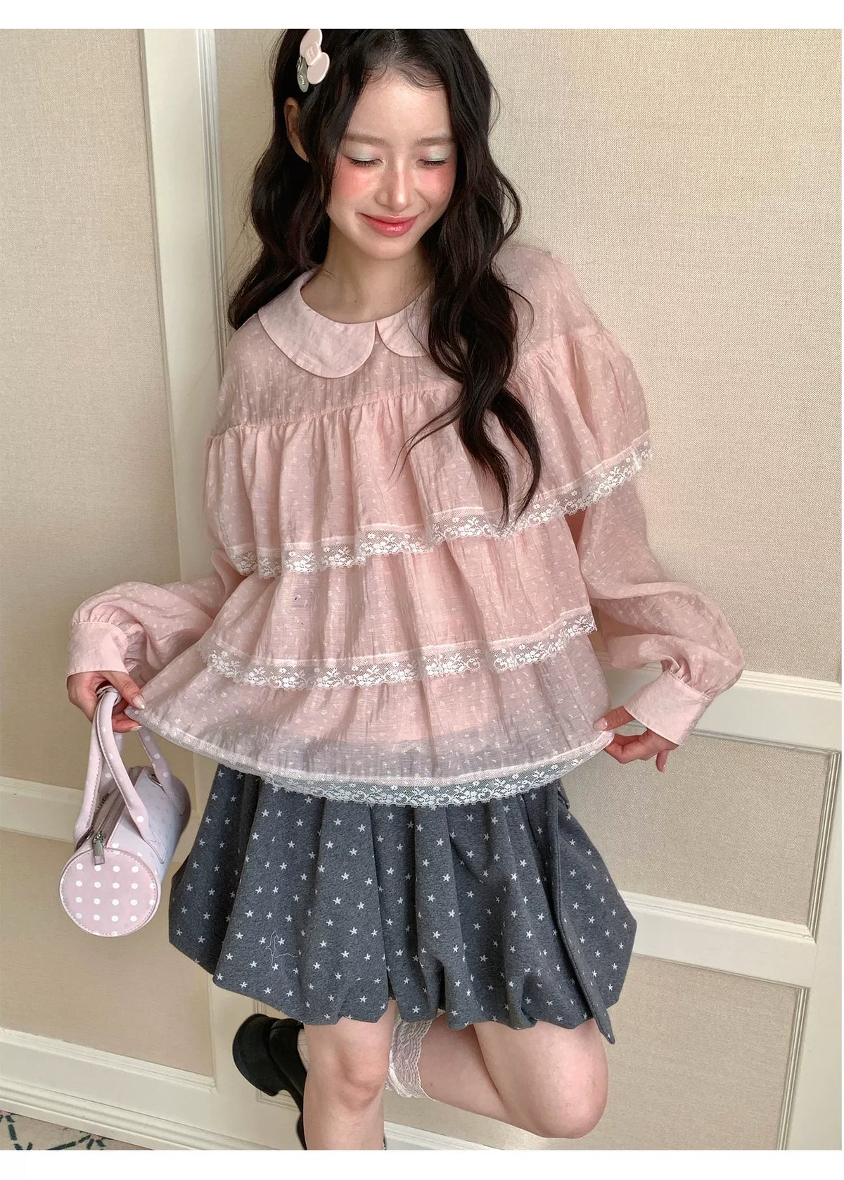 [[RF] “Starlit Twilight” Gray Star Print Bubble A-Line Mini Skirt