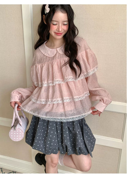 [[RF] “Starlit Twilight” Gray Star Print Bubble A-Line Mini Skirt