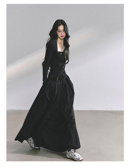 少也眼 "K-Show Muse" Elegant French Hepburn Long-Sleeve Dress - Black 47867864