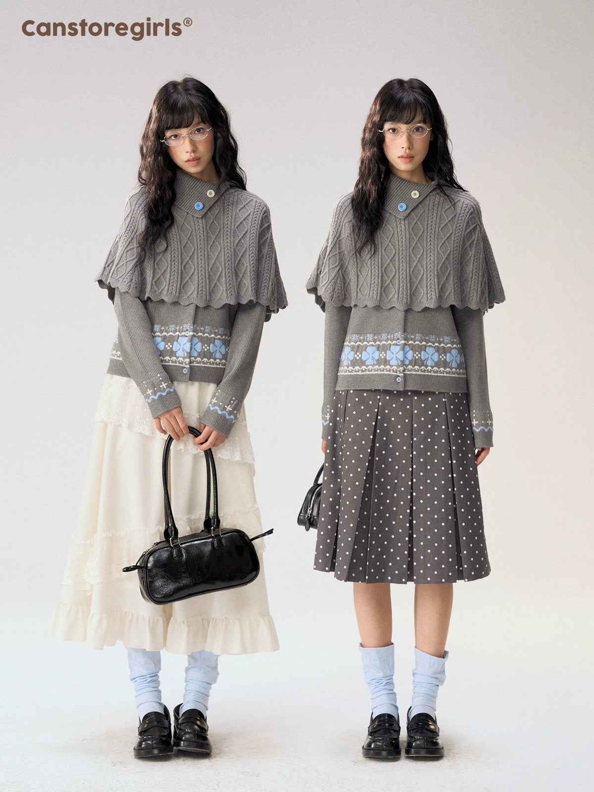 [CAN] "Witch's Wings" Gray Jacquard Knit Set (Cape Shawl / Cardigan)