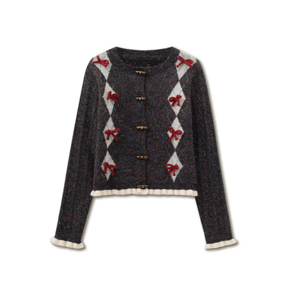 SunsetPark - Vintage Diamond Dark Gray Speckled Yarn Toggle Button Sweater