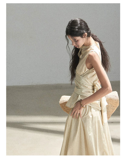 "The Last Falling Leaf" Milk Tea Lyocell Two-Piece Skirt Set