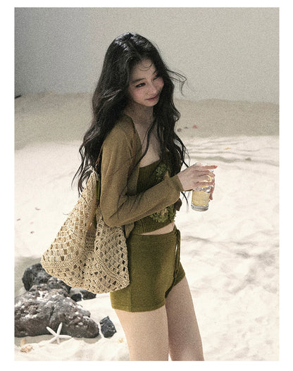 "Forest After Rain" Misty Meadow Haze 3-Piece Cardigan & Shorts Set 45236485