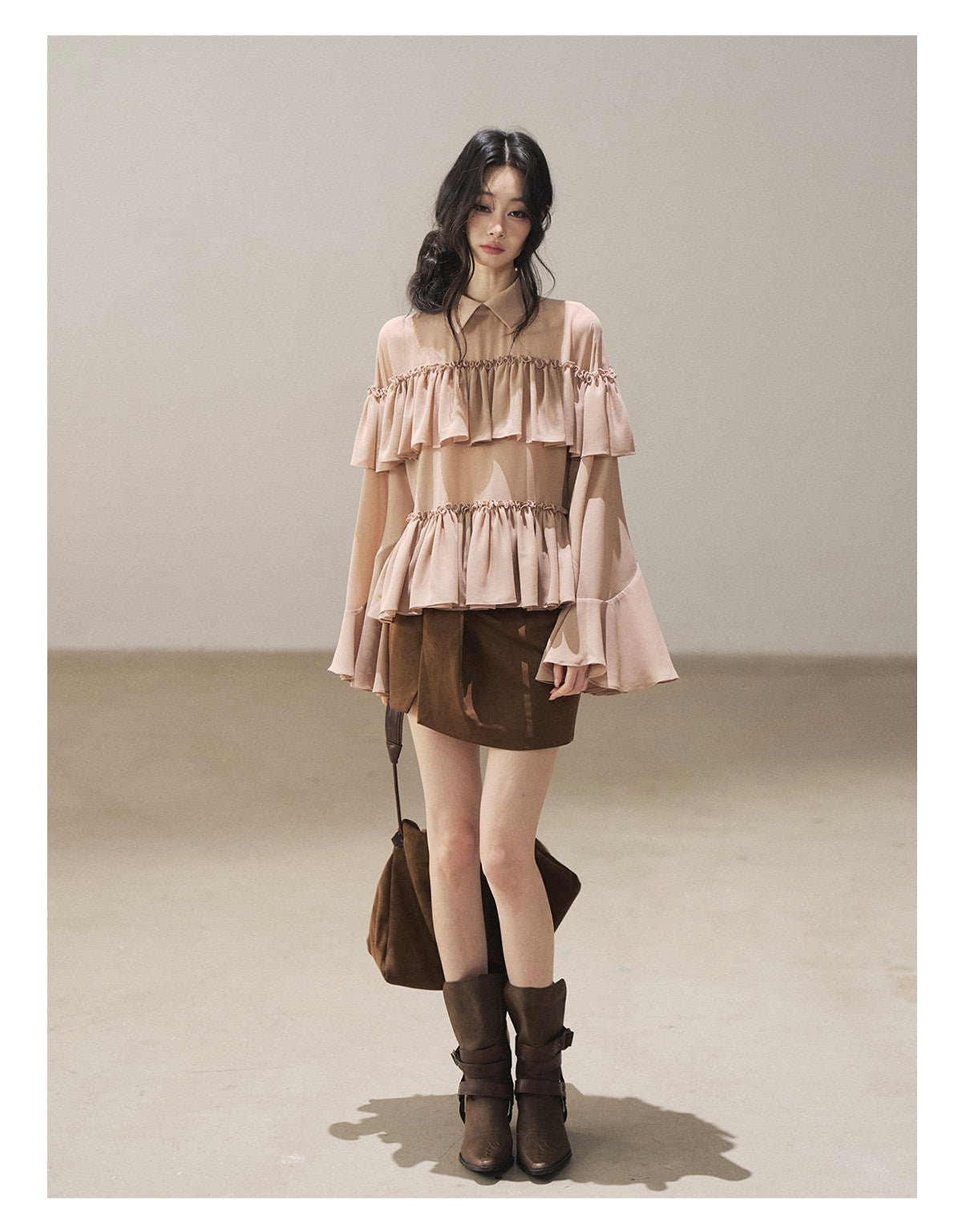 170726 "Veiled in the Evening Mist" Milk Tea Ruffle Blouse