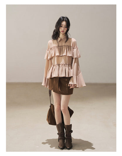 170726 "Veiled in the Evening Mist" Milk Tea Ruffle Blouse