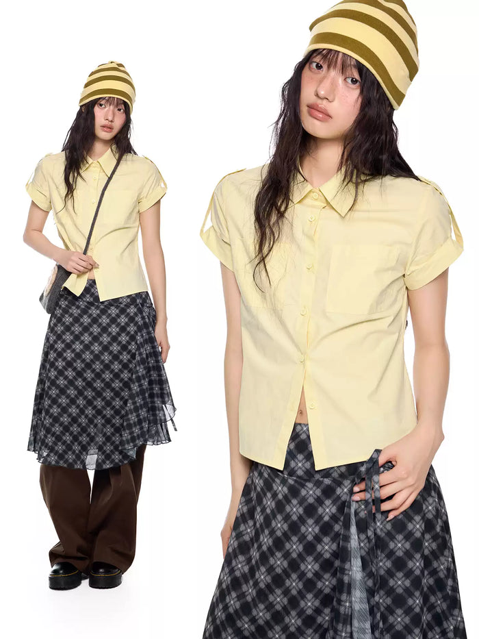 EZEK | Gingham Check Short Sleeve Shirt with Adjustable Sleeves