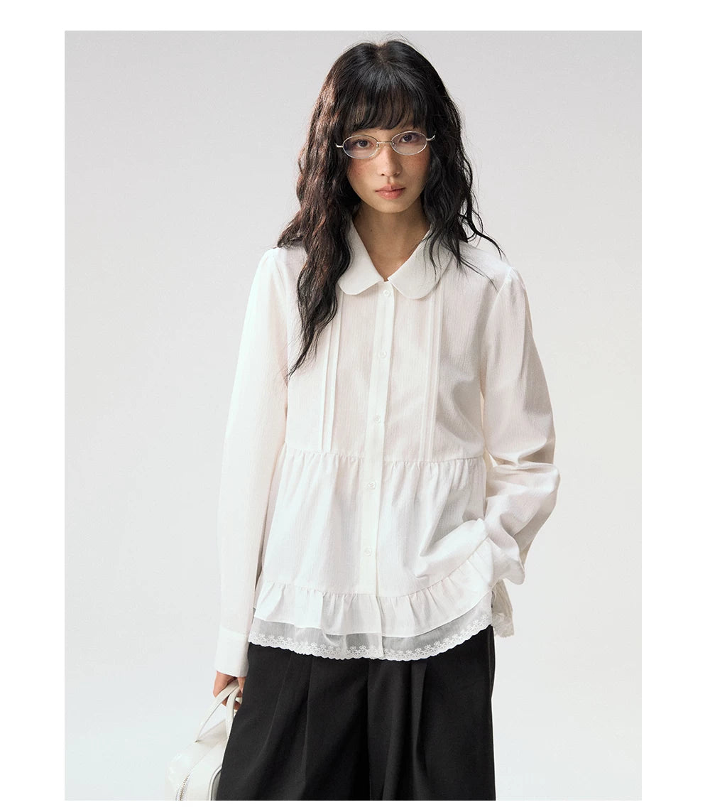 [CAN] "Misty Gardenia" White Lace Ruffle Doll Collar Blouse