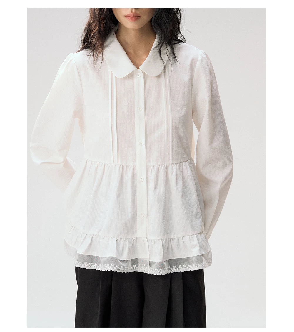 [CAN] "Misty Gardenia" White Lace Ruffle Doll Collar Blouse