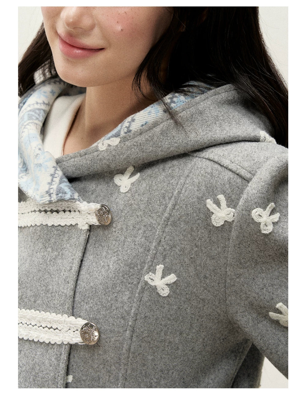 [RF] Heather Gray Vintage Jacquard Hooded Jacket with Frost Mist Blue Details