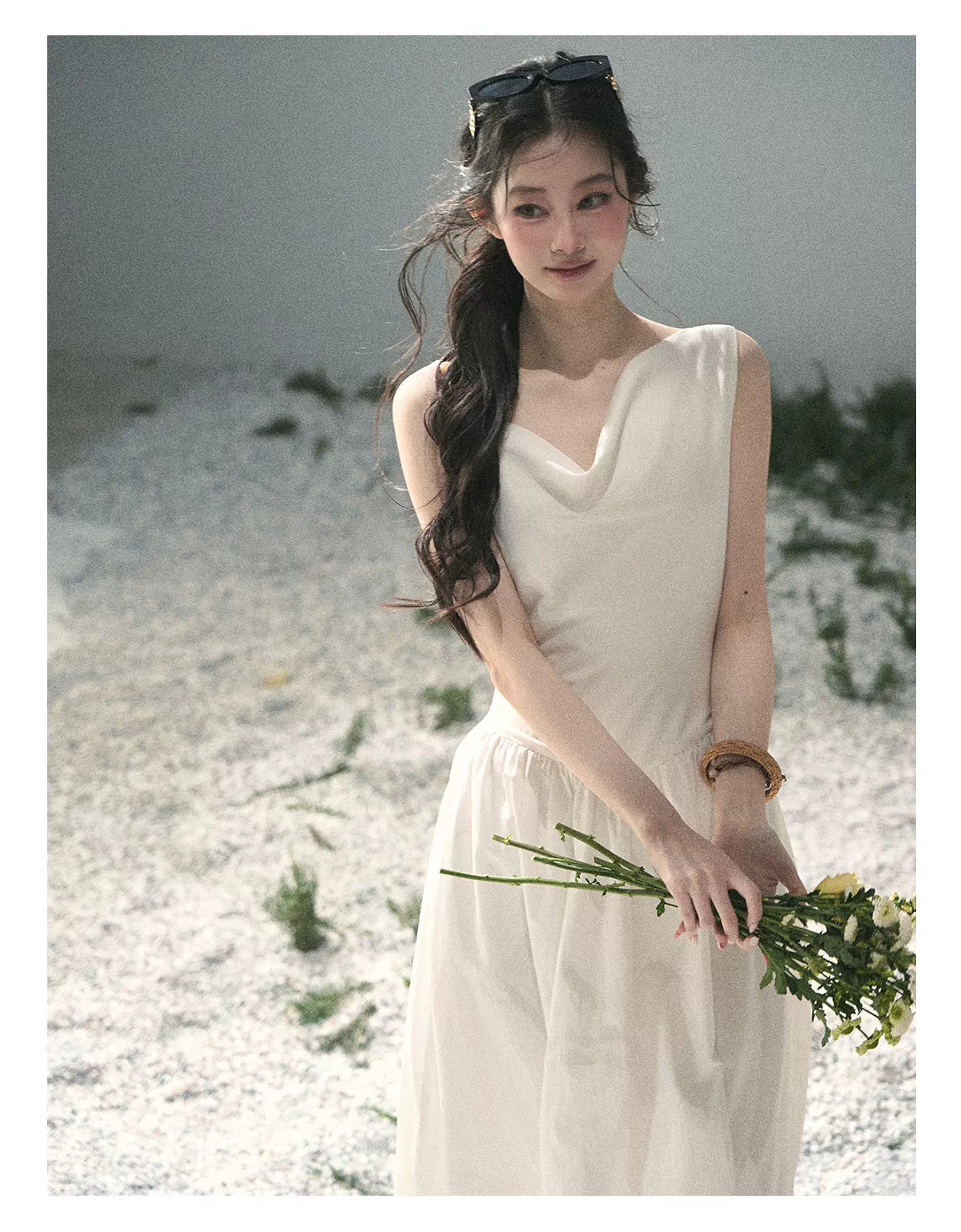 "Moonlight Sonata" Camellia White Elegant Sleeveless Maxi Dress