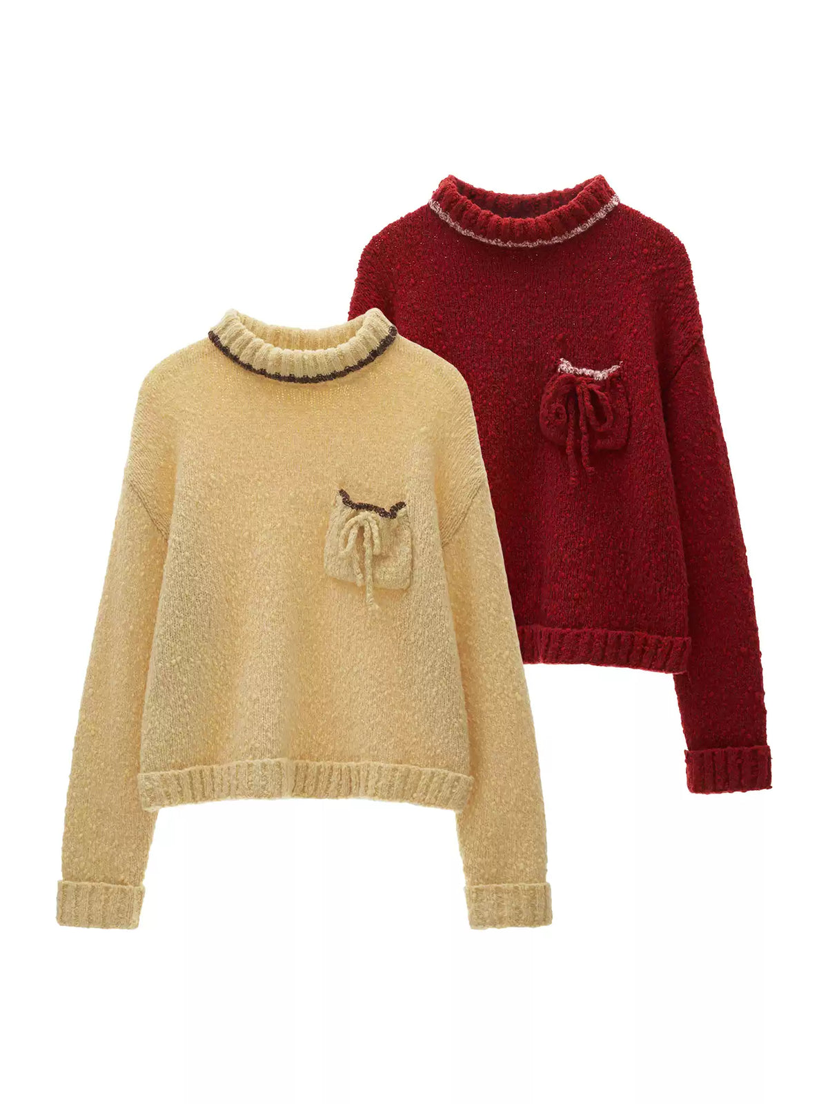 MAMC - Y2K Wool-Blend Mock Neck Pocket Sweater (Red / Yellow)