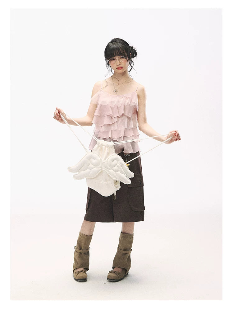 "Star Haven" Tiered Ruffle Cami Top (Cloud Blush Pink/ Moonlight Gray)