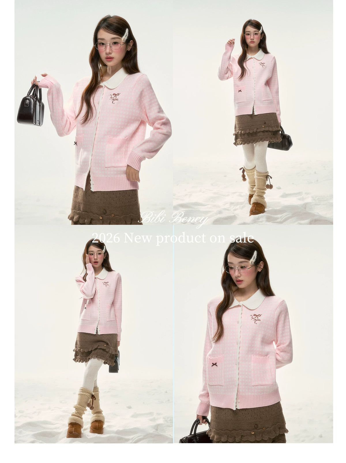 BIBIBENCY - Pink Plaid Bow Knit Sweater