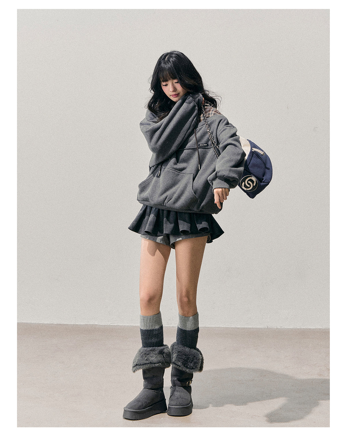 少也眼 “Silent Density” Two-in-One Plaid Hoodie Sweatshirt