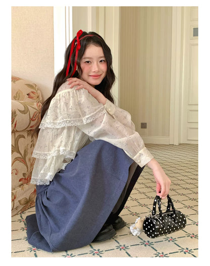 [RF] “Vanilla Blossom Reverie” Lace Blouse (Pink / White)