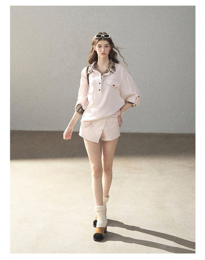 170726 "A Touch of Autumn Frost" Soft Pink Paisley Shirt & Skort Set