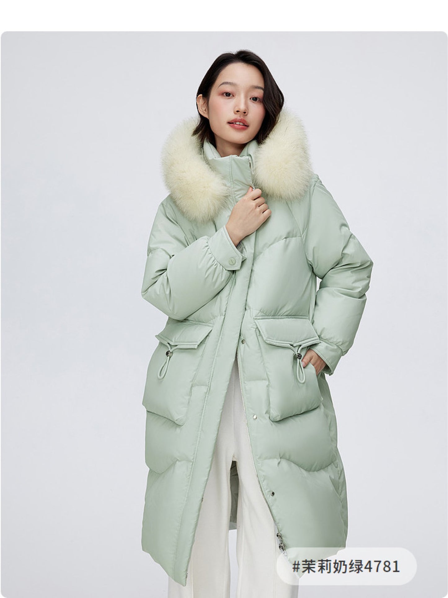 Urban Warm Fox-Fur Collar Mid-Length Down Jacket B40145212