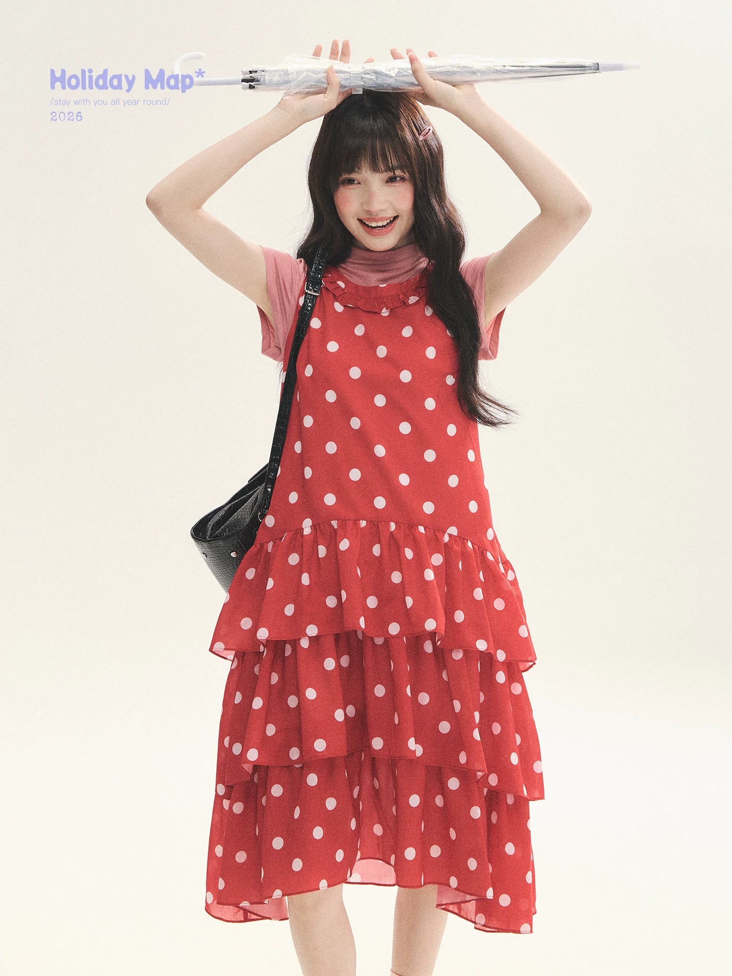 "Polka Dot Layers" Red Polka Dot Tiered A-Line Maxi Cami Dress