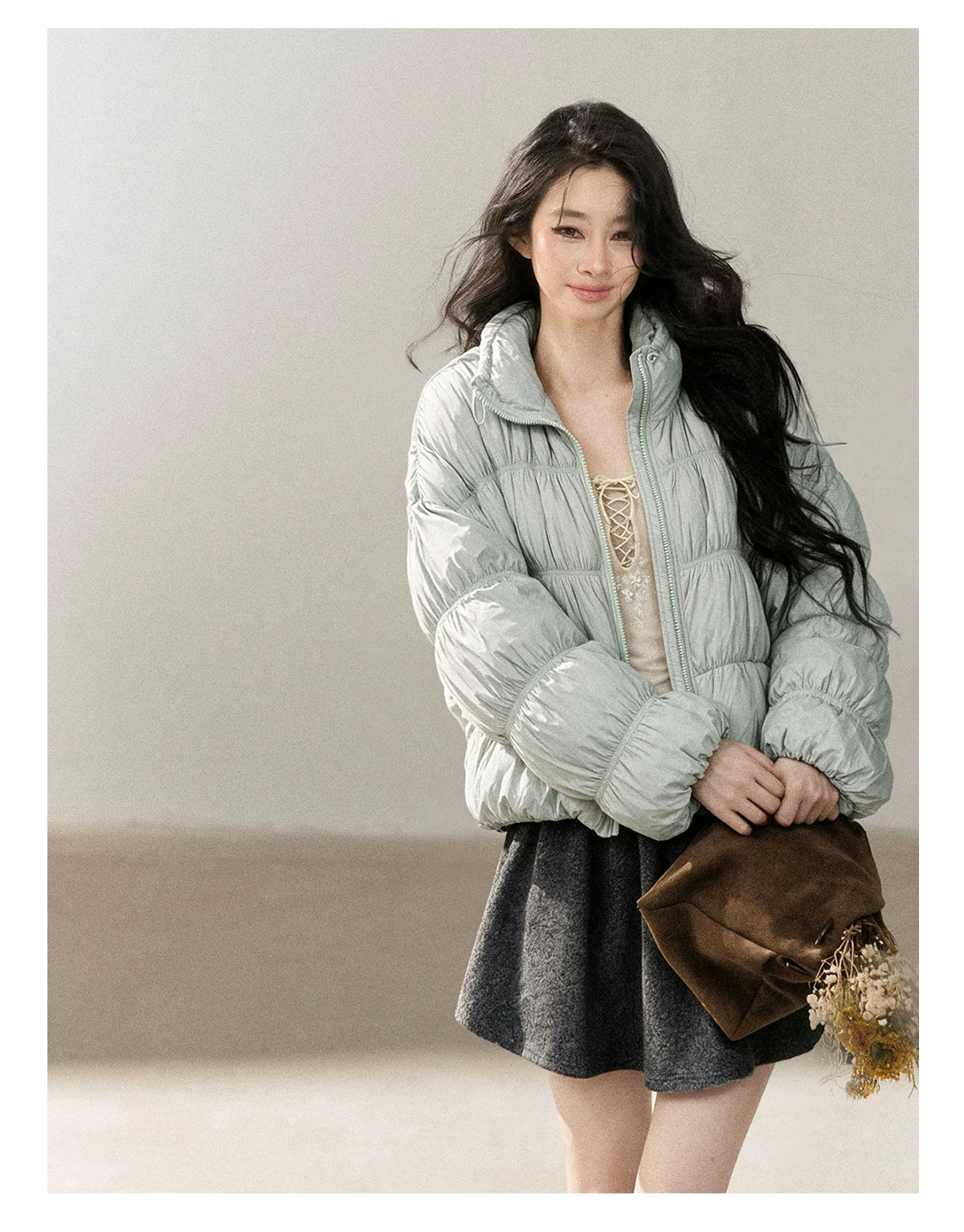 AOMALM - “She Gazes at Snow” 90% White Duck Down Puffer Jacket – Dusty Lilac