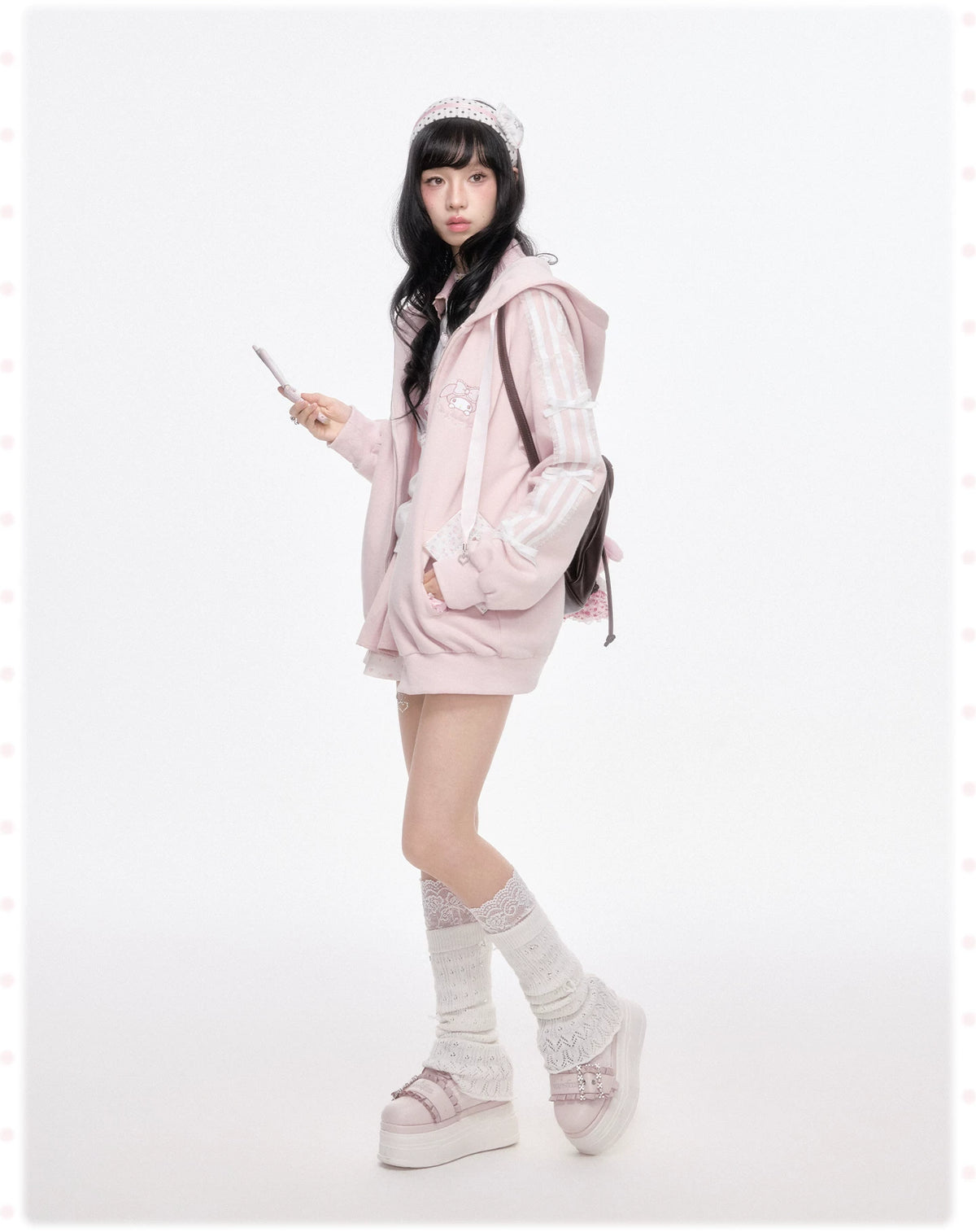 KYOUKO - Pink Embroidered Hooded Zip-Up Jacket