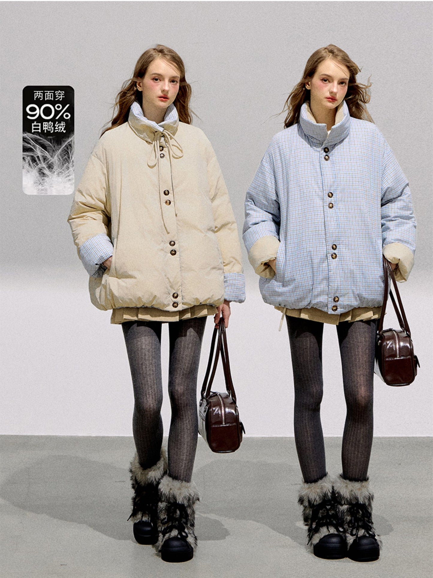 BOHOL BLING - Reversible Contrast Bow-Tie Puffer Jacket