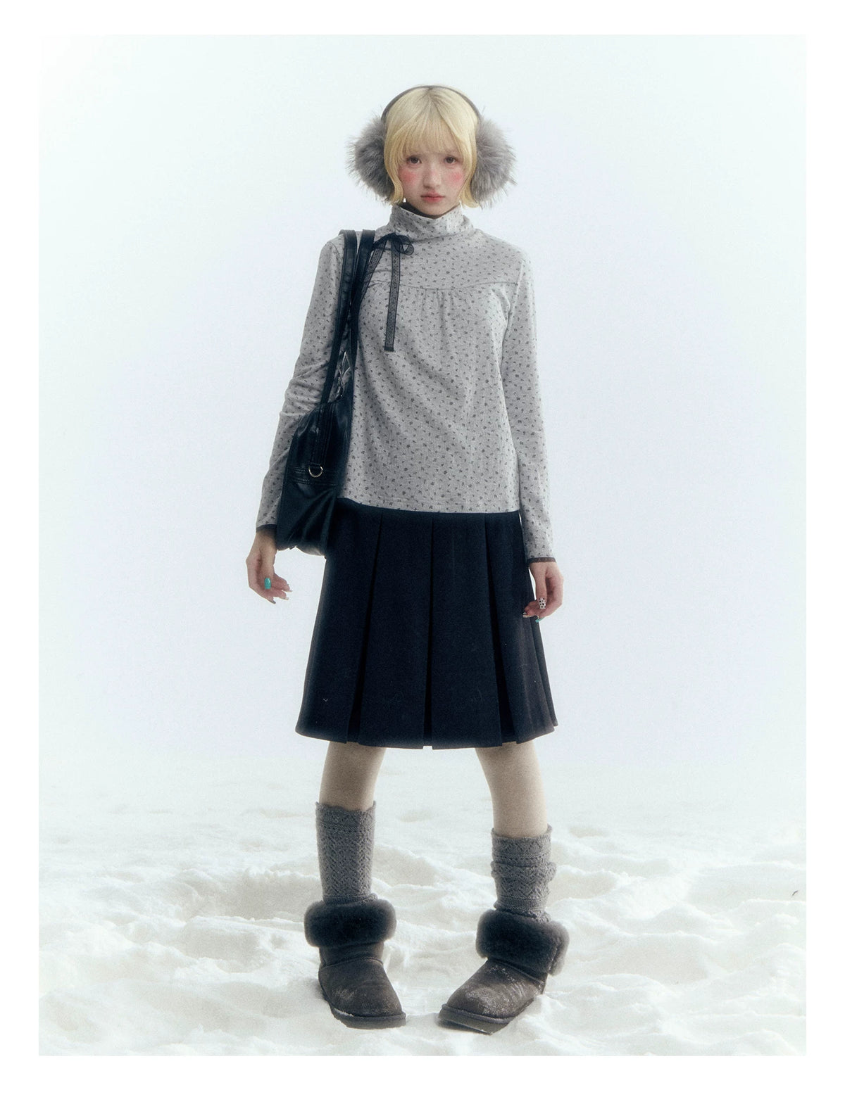 Horridale - Dark Gray Wool-Look A-Line Pleated Mini Skirt