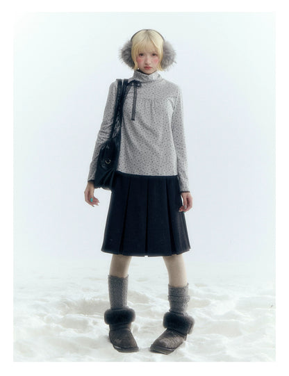 Horridale - Dark Gray Wool-Look A-Line Pleated Mini Skirt